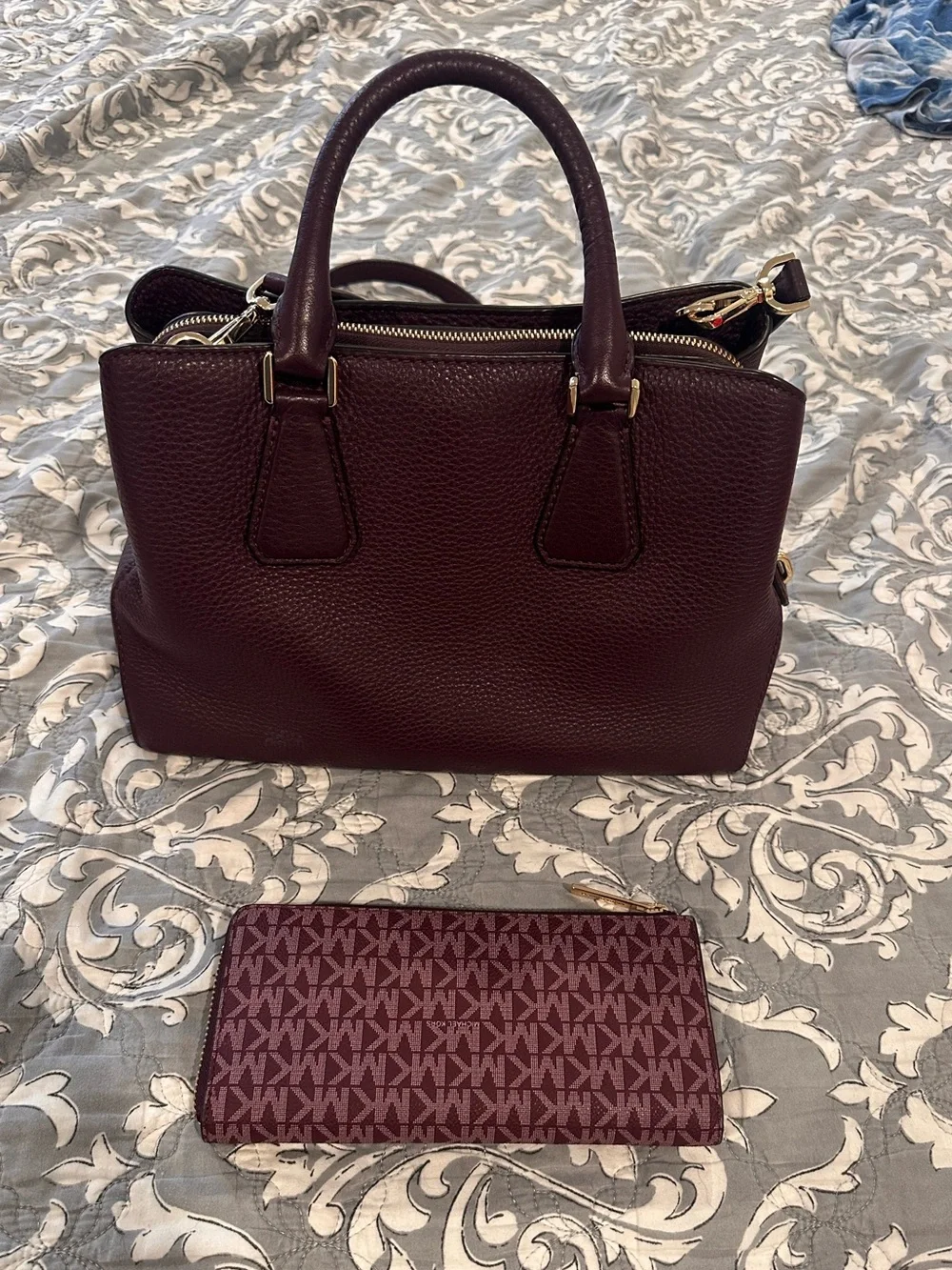 Michael Kors Deep Plum Pebbled Leather Satchel & Wallet
